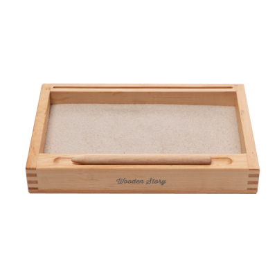 MONTESSORI 1a TEILIGER SANDKASTEN MIT FLASCHKARTENHALTER mit Sand